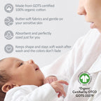 Gender-neutral white organic baby cloths packaged as a set for newborns.