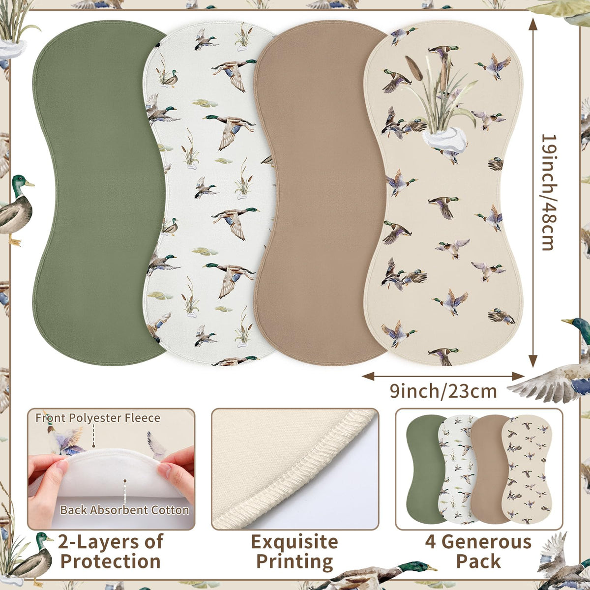 Boao newborn spit up rags in dark green and light coffee colors folded neatly.