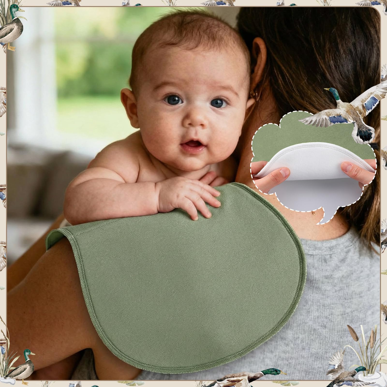 Four pieces of Boao plush baby cloths spread flat to show full print details.