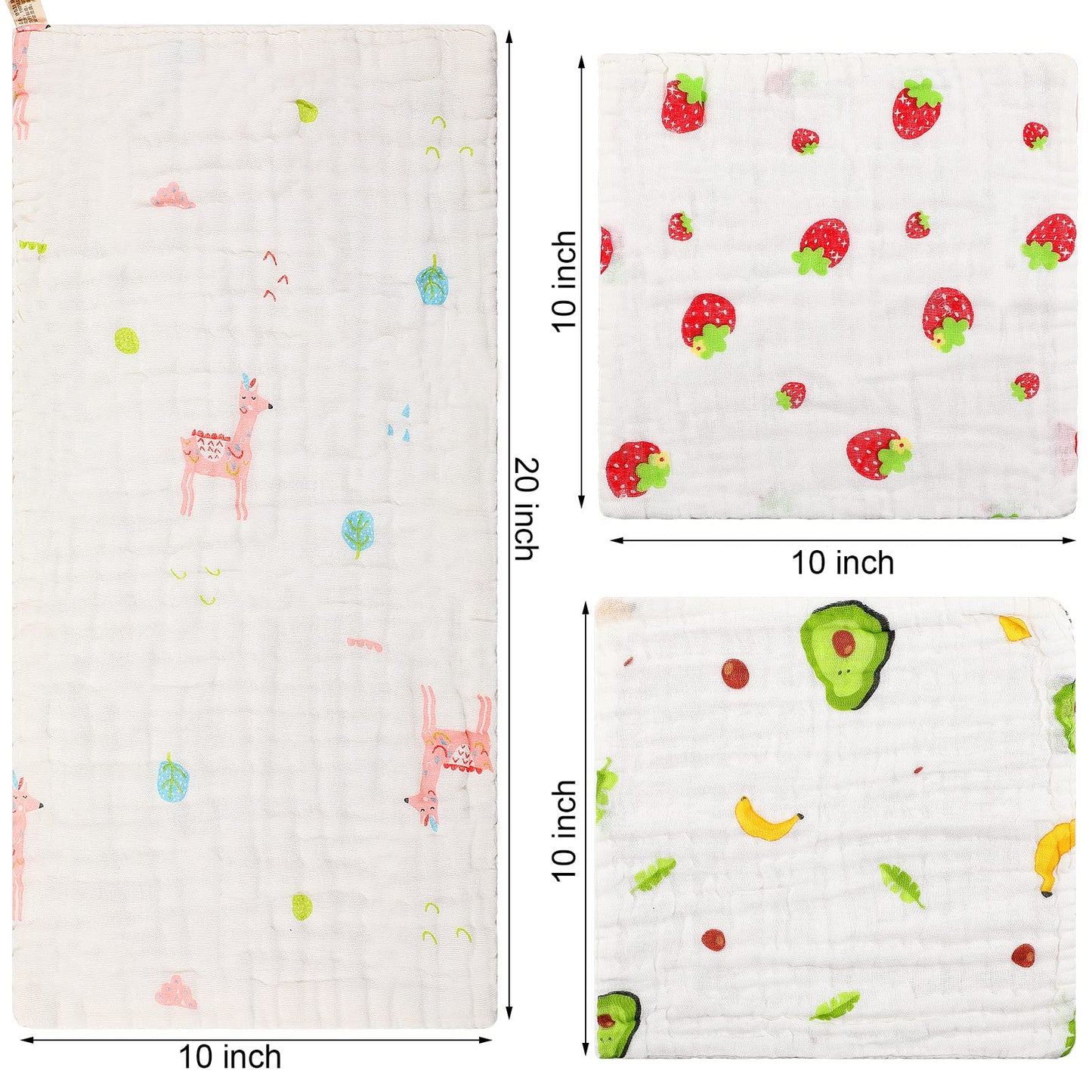 Kenning muslin baby washcloths with animal patterns