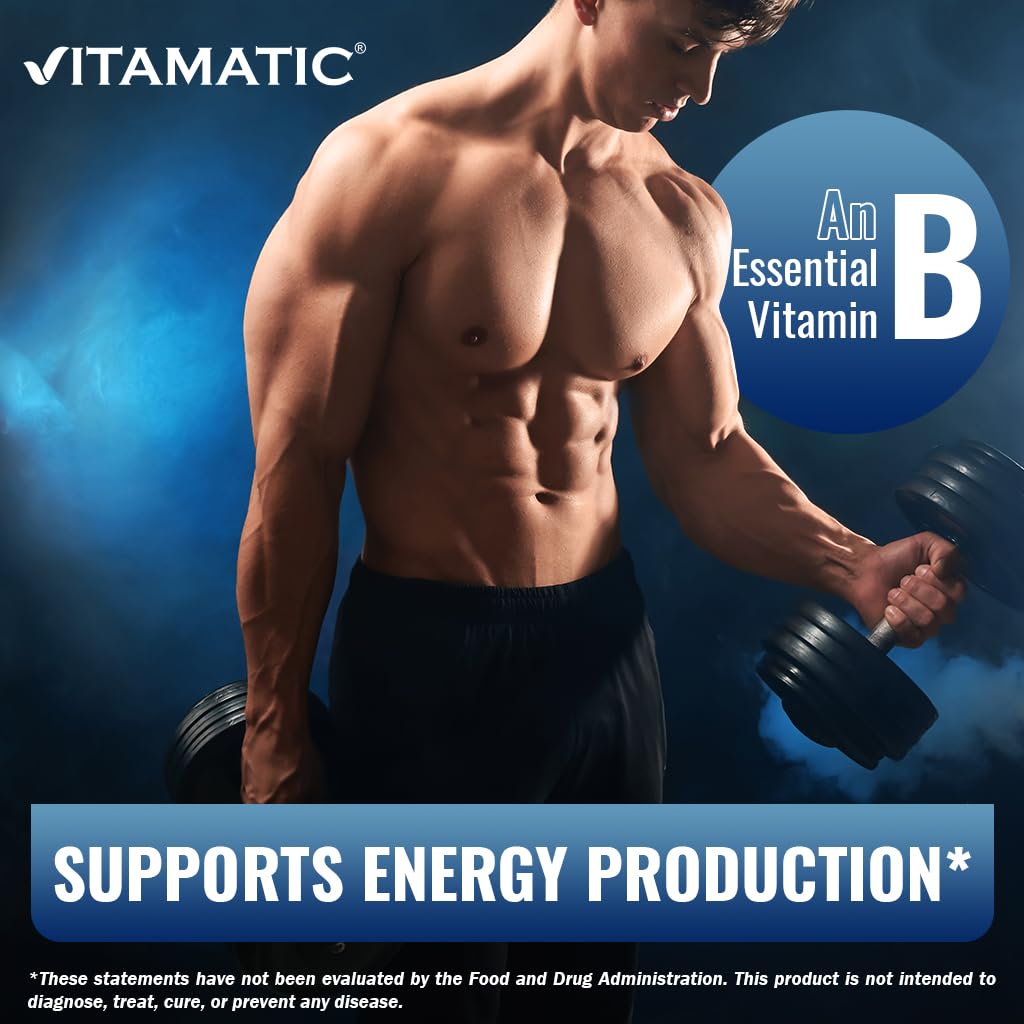 Side view of Vitamatic Vitamin B6 25mg bottle showing serving size