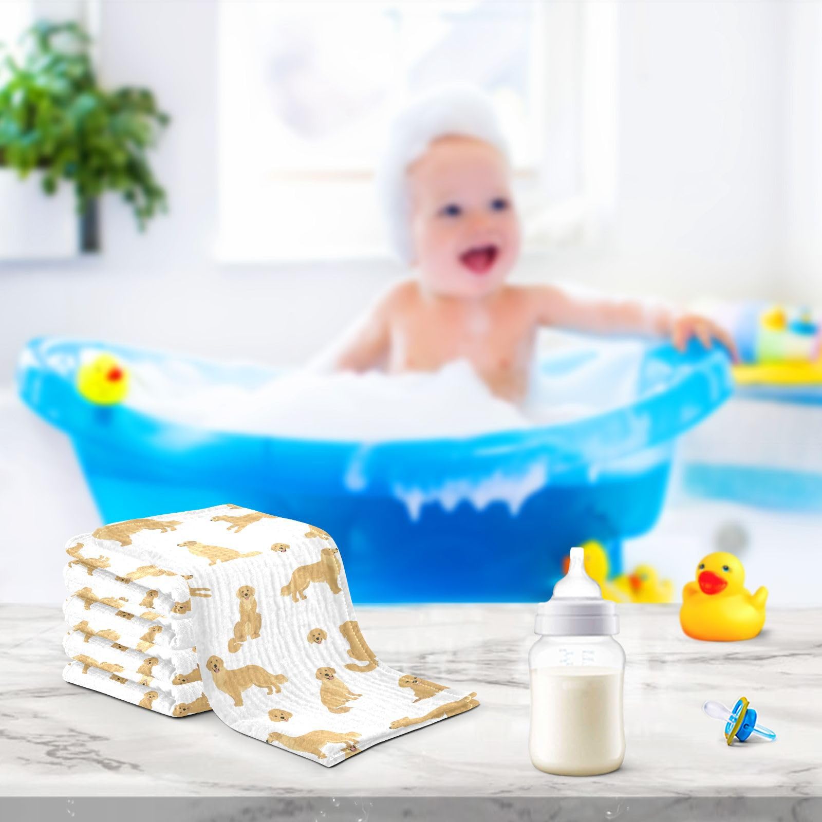 Flat lay of vvfelixl 11.8 by 11.8 inch puppy washcloths