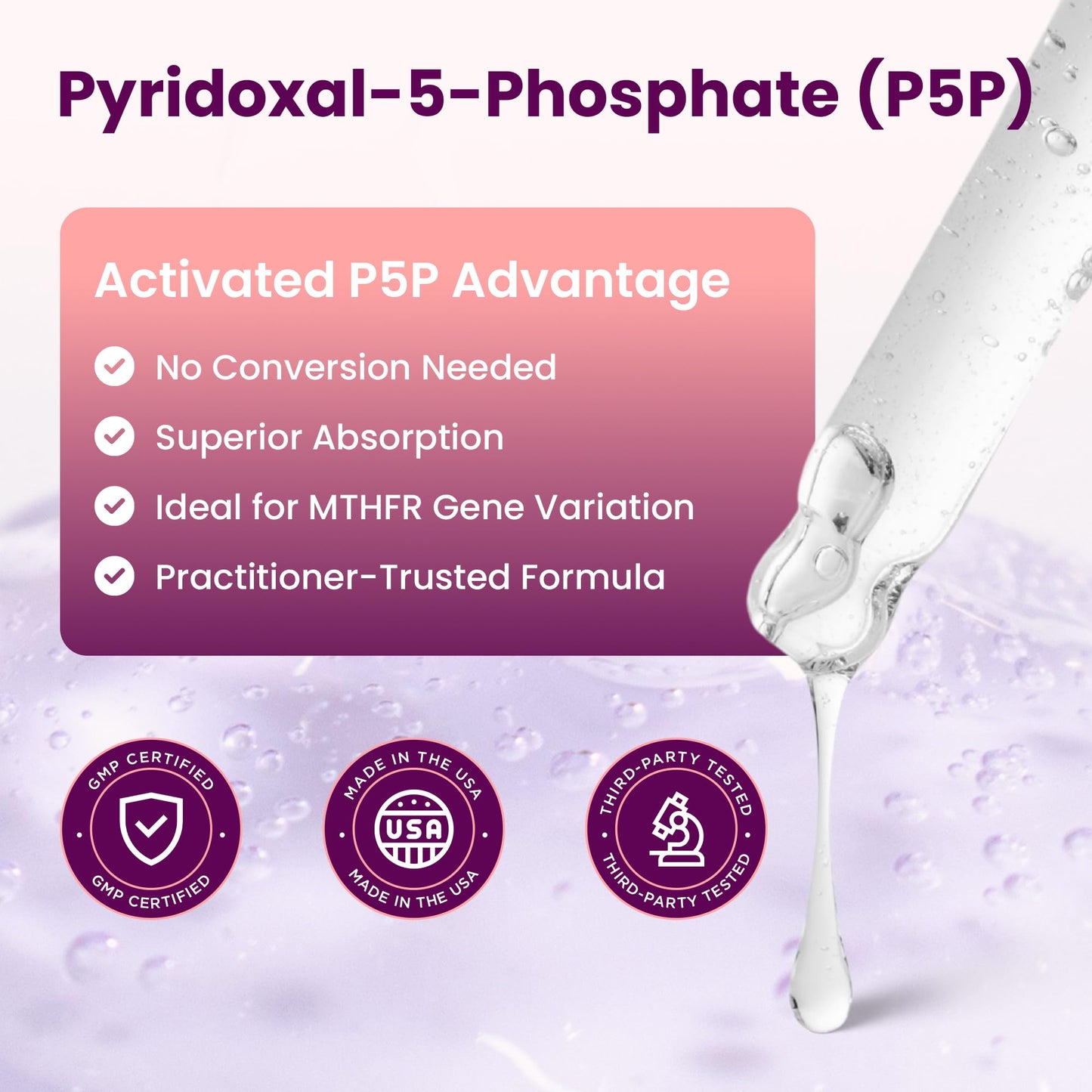 Close up of Soltrients Vitamin B6 P5P dropper bottle