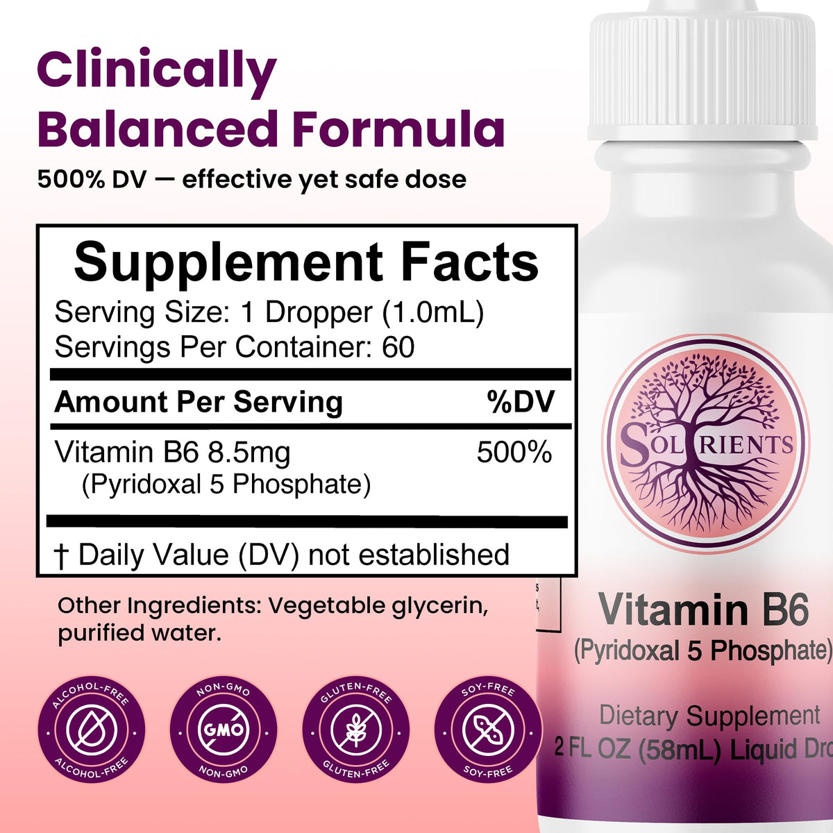 Product label details for Soltrients Pyridoxal 5 Phosphate drops