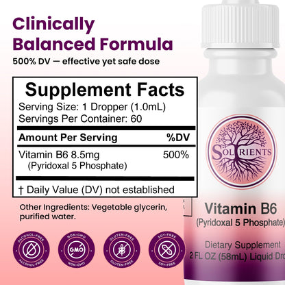 Product label details for Soltrients Pyridoxal 5 Phosphate drops