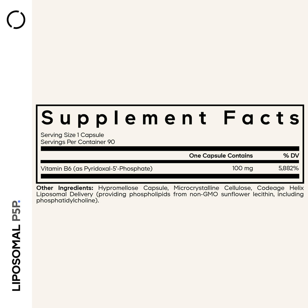 Codeage Liposomal P5P active Vitamin B6 supplement bottle label