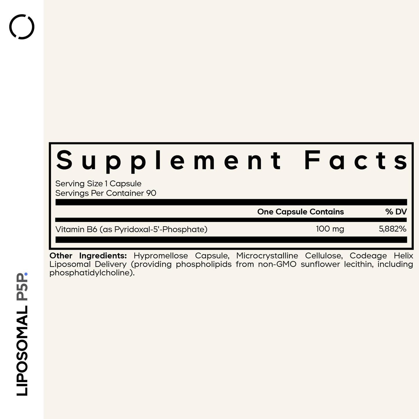 Codeage Liposomal P5P active Vitamin B6 supplement bottle label