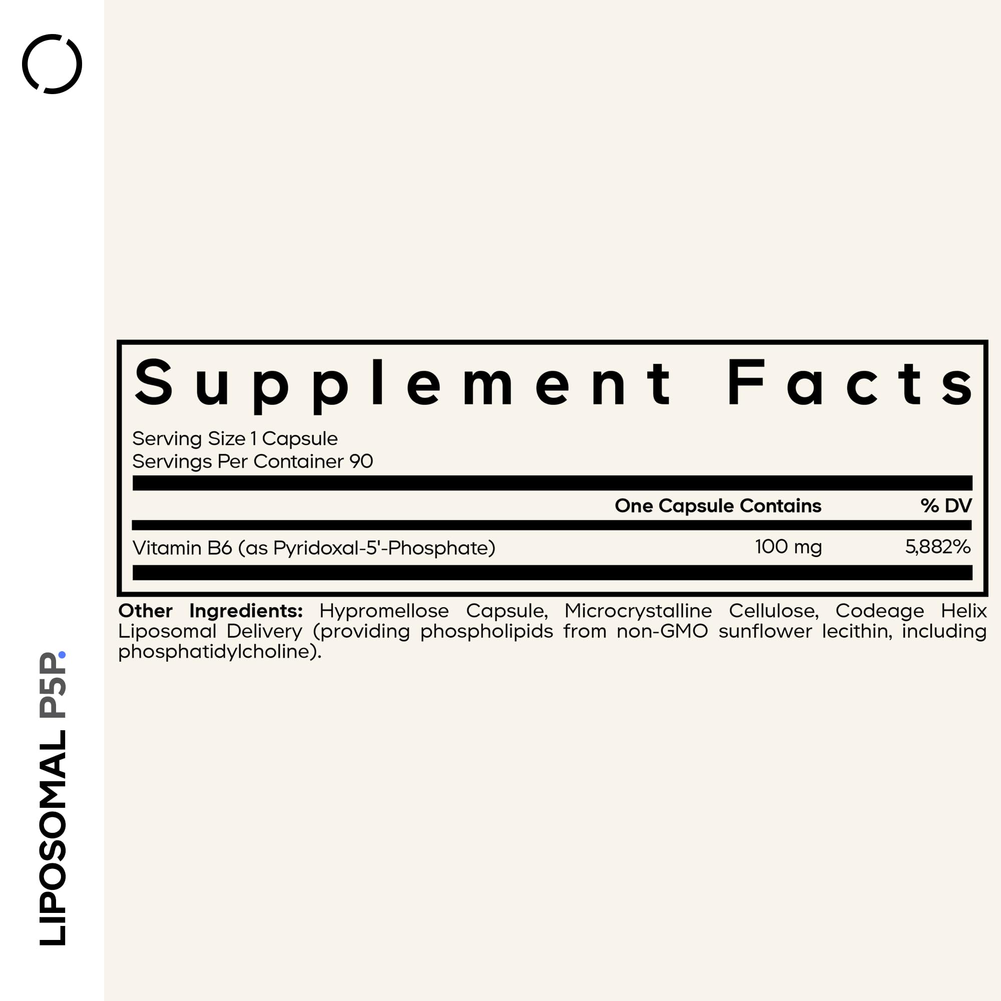Codeage Liposomal P5P active Vitamin B6 supplement bottle label