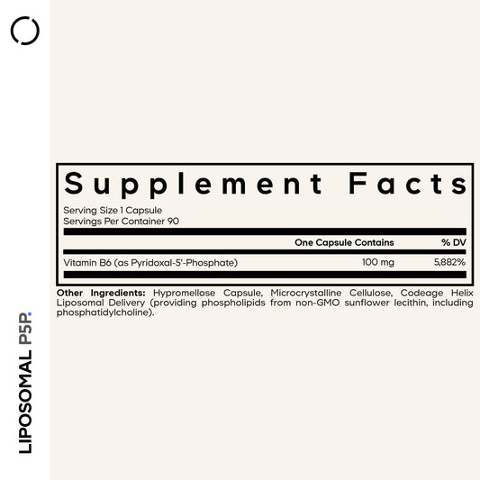 Codeage Liposomal P5P active Vitamin B6 supplement bottle label