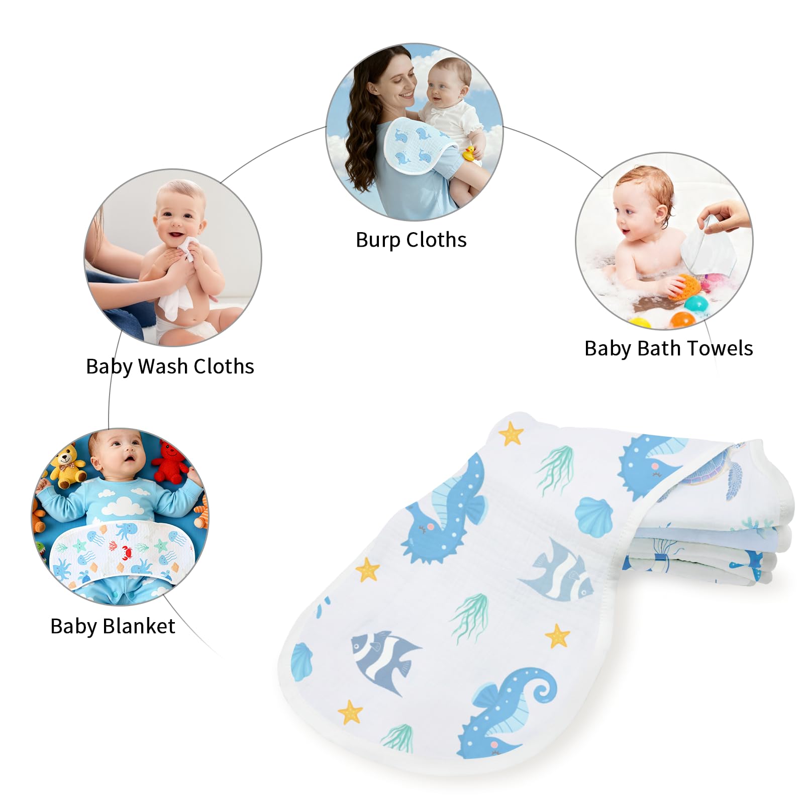 Soft texture detail of Nintara Baby imported cotton wash cloths for infants