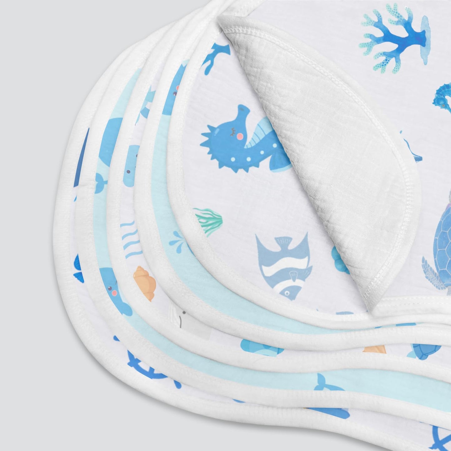 Side view of the thick layered absorbent cotton burp cloth from Nintara Baby