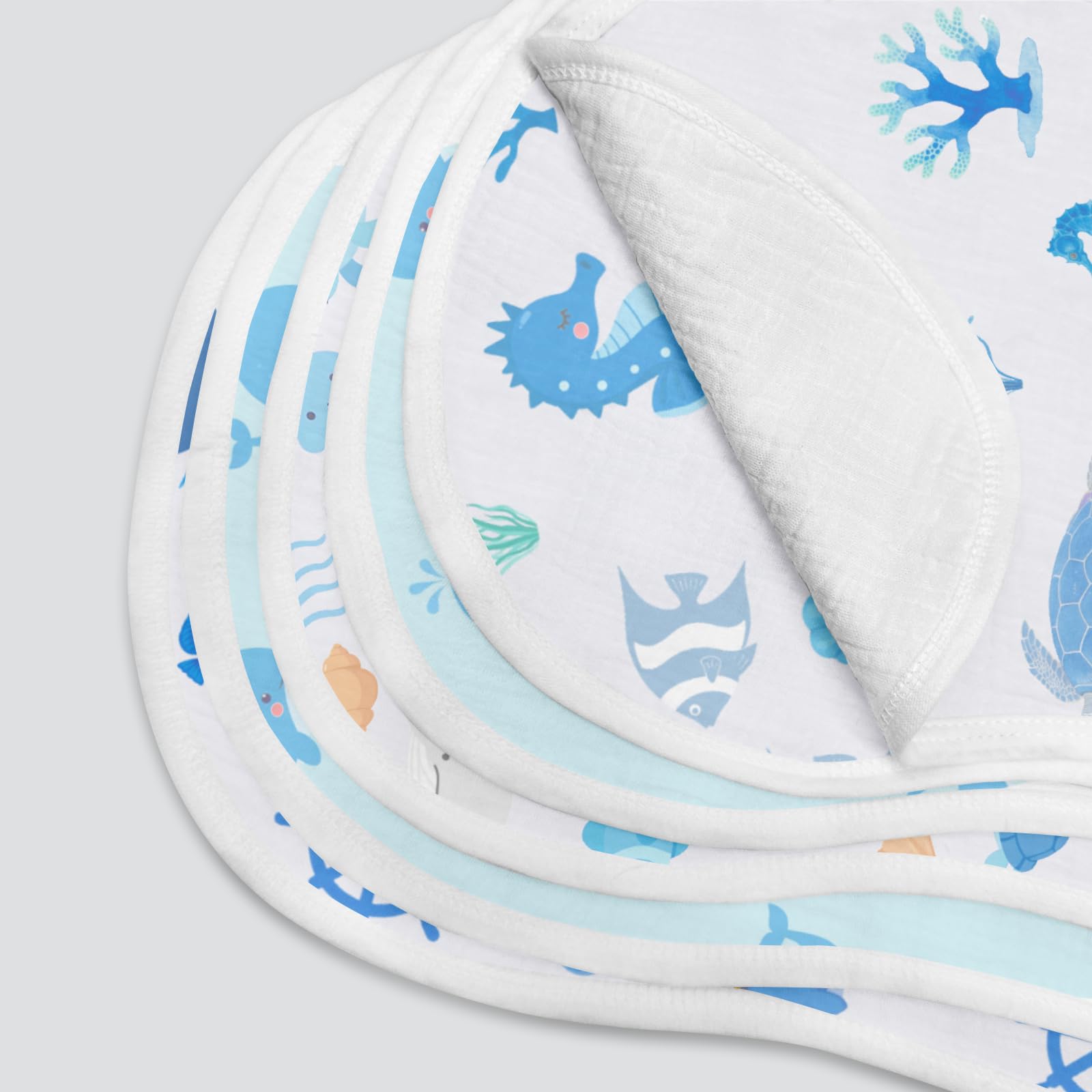 Side view of the thick layered absorbent cotton burp cloth from Nintara Baby