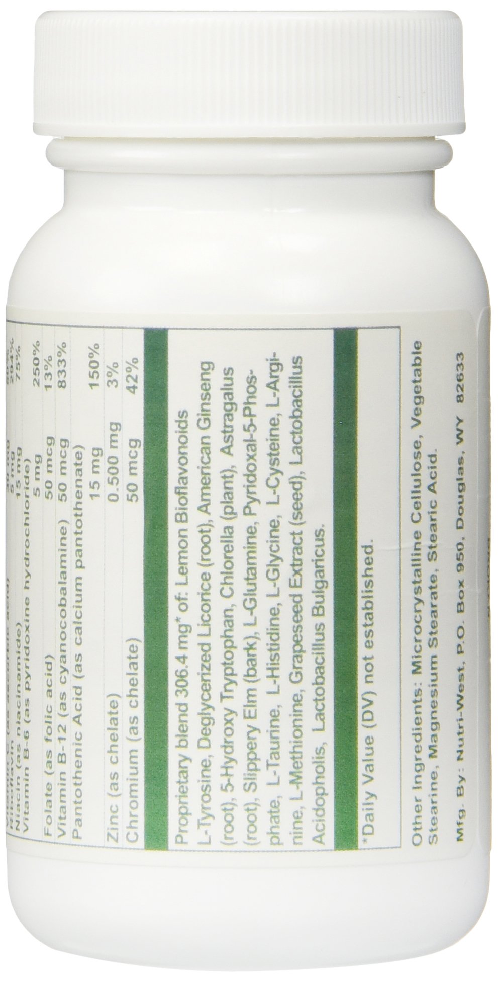 Nutri-West DSF Herbal supplement bottle label details and stress relief product benefits