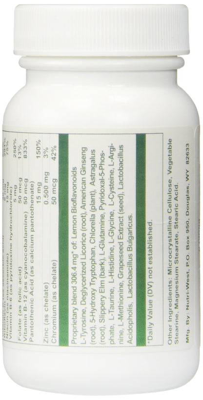 Nutri-West DSF Herbal supplement bottle label details and stress relief product benefits