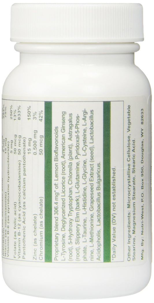 Nutri-West DSF Herbal supplement bottle label details and stress relief product benefits