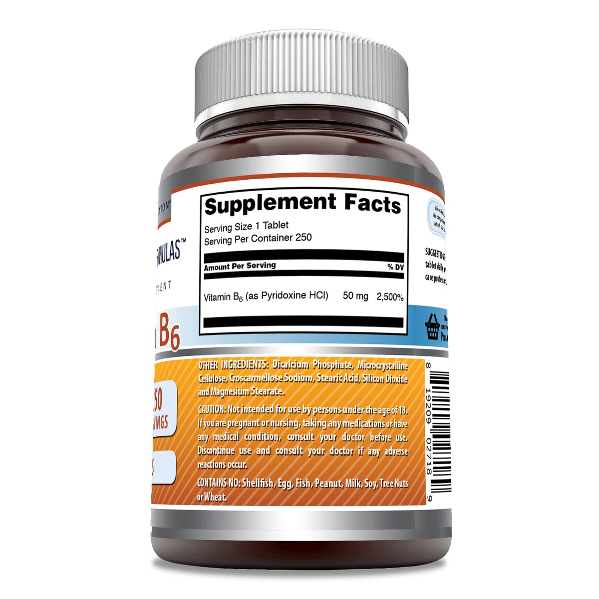 Amazing Nutrition Vitamin B6 50mg dietary supplement bottle on white background