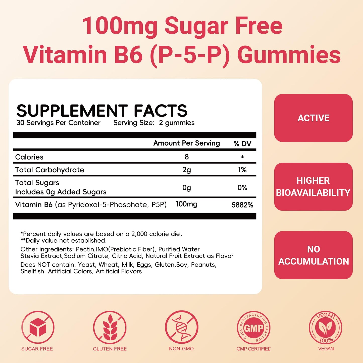 Close up of Herbovella Vitamin B6 gummy supplement label