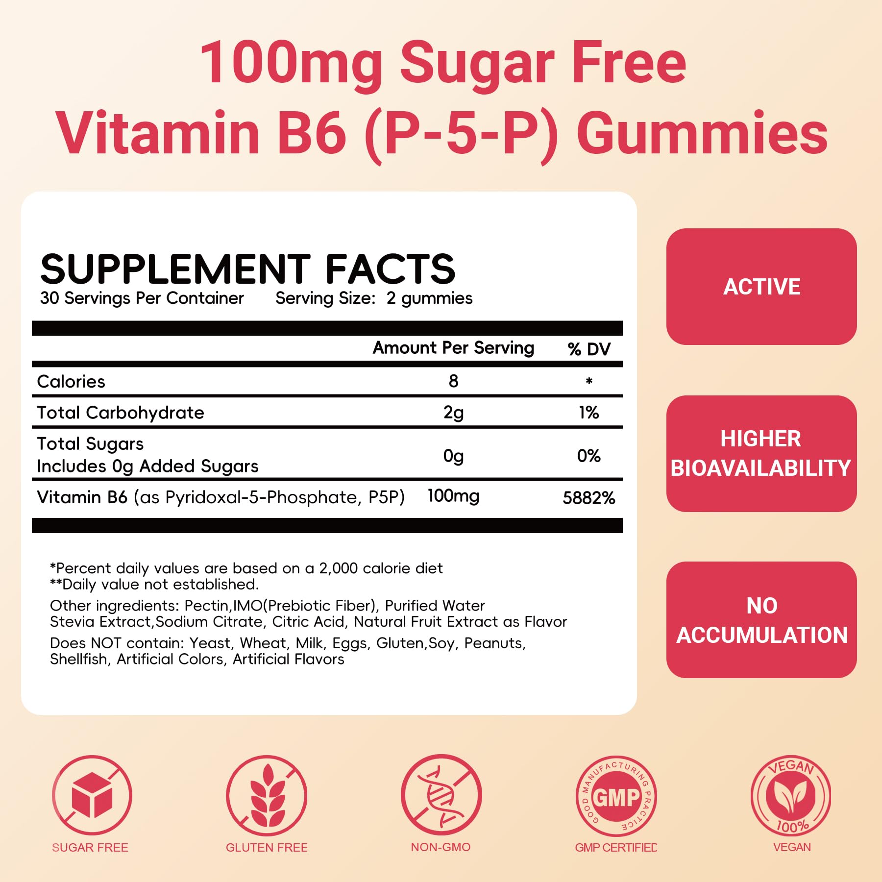 Close up of Herbovella Vitamin B6 gummy supplement label