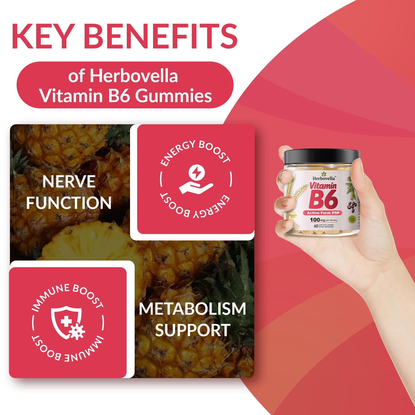 Herbovella Vitamin B6 100mg gummies nutritional facts label