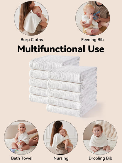 Thick multi-layer newborn spit up cloth showing reinforced stitched edges for durability
