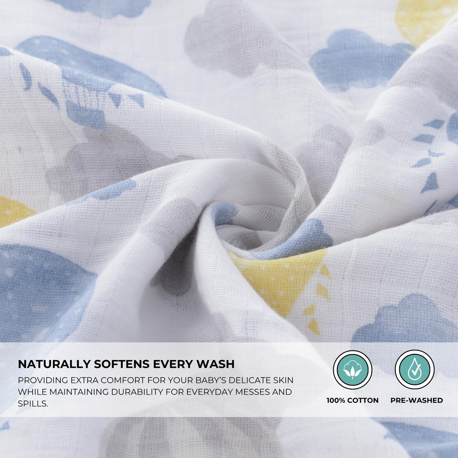 Close up of soft muslin fabric on Featherhead burp cloths