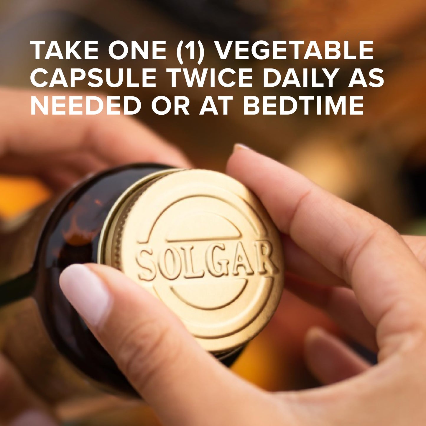 Side profile of Solgar 5-HTP bottle with ingredient details