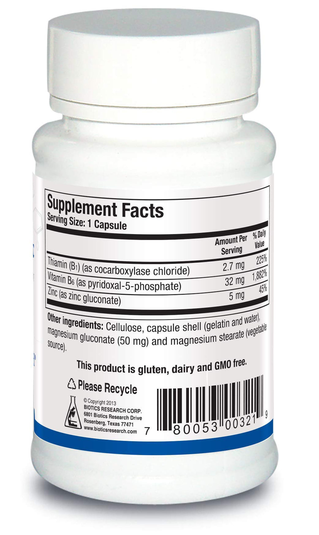 Biotics Research B6 B1 Plus Zinc 90 capsules label details