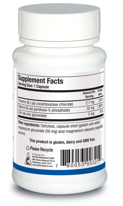 Biotics Research B6 B1 Plus Zinc 90 capsules label details