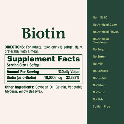 Nature's Bounty Vitamin B7 softgels close up showing liquid capsule size