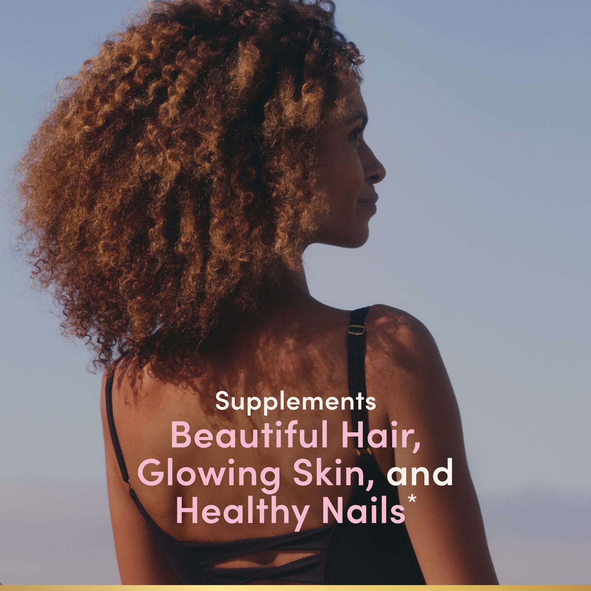 Nature's Bounty strawberry biotin supplement side label highlighting the 2500 mcg biotin content per serving