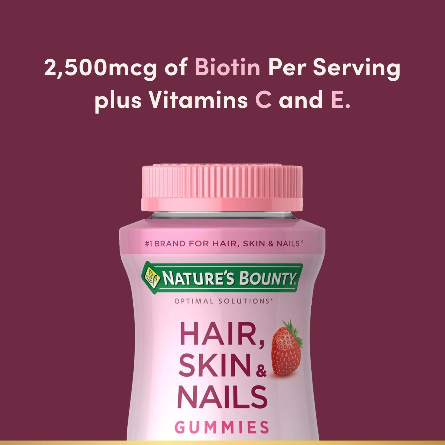Back label of Nature's Bounty Hair Skin and Nails dietary supplement showing full ingredient details and nutrition facts