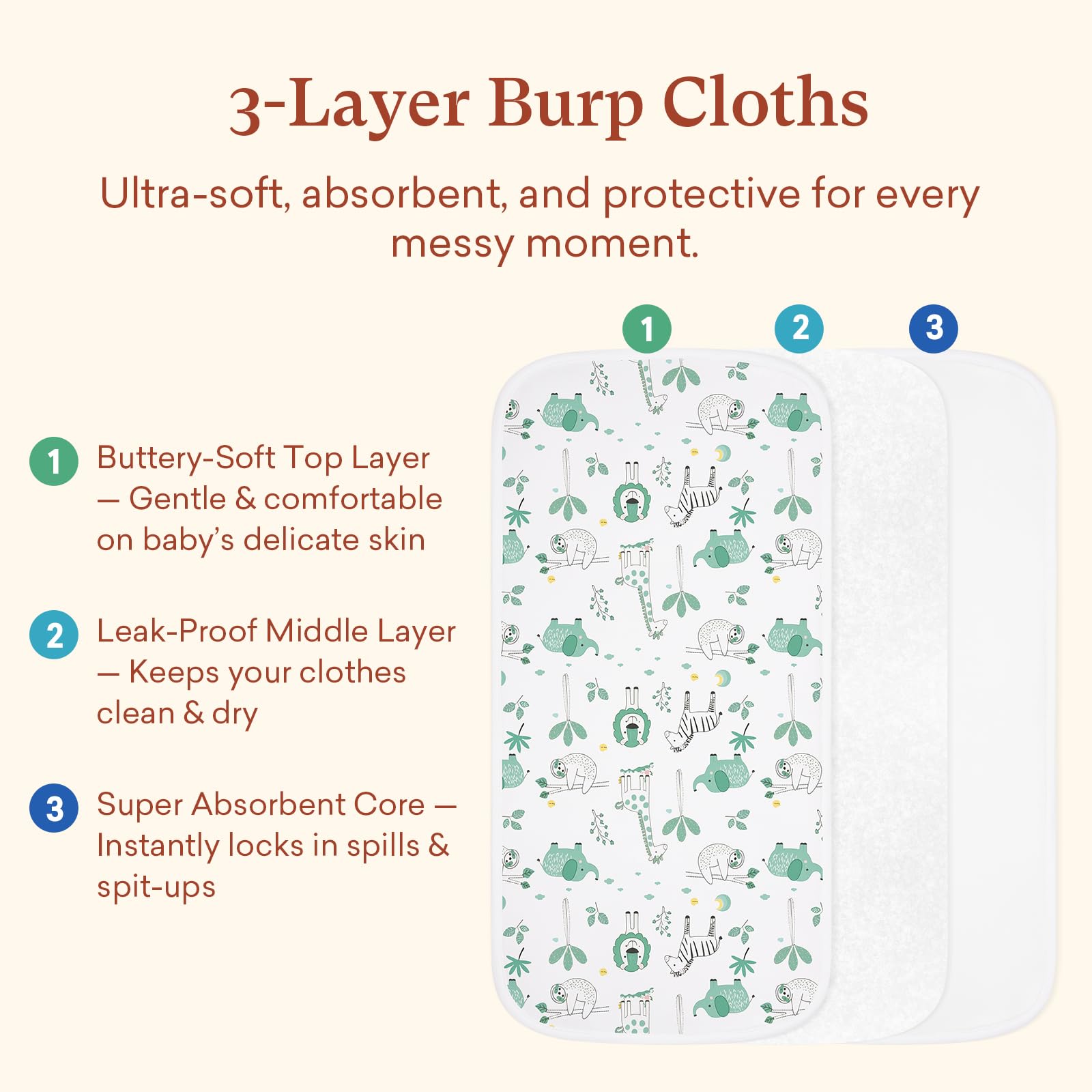 Close up view of the waterproof backing on Littogoose infant spit up rags.