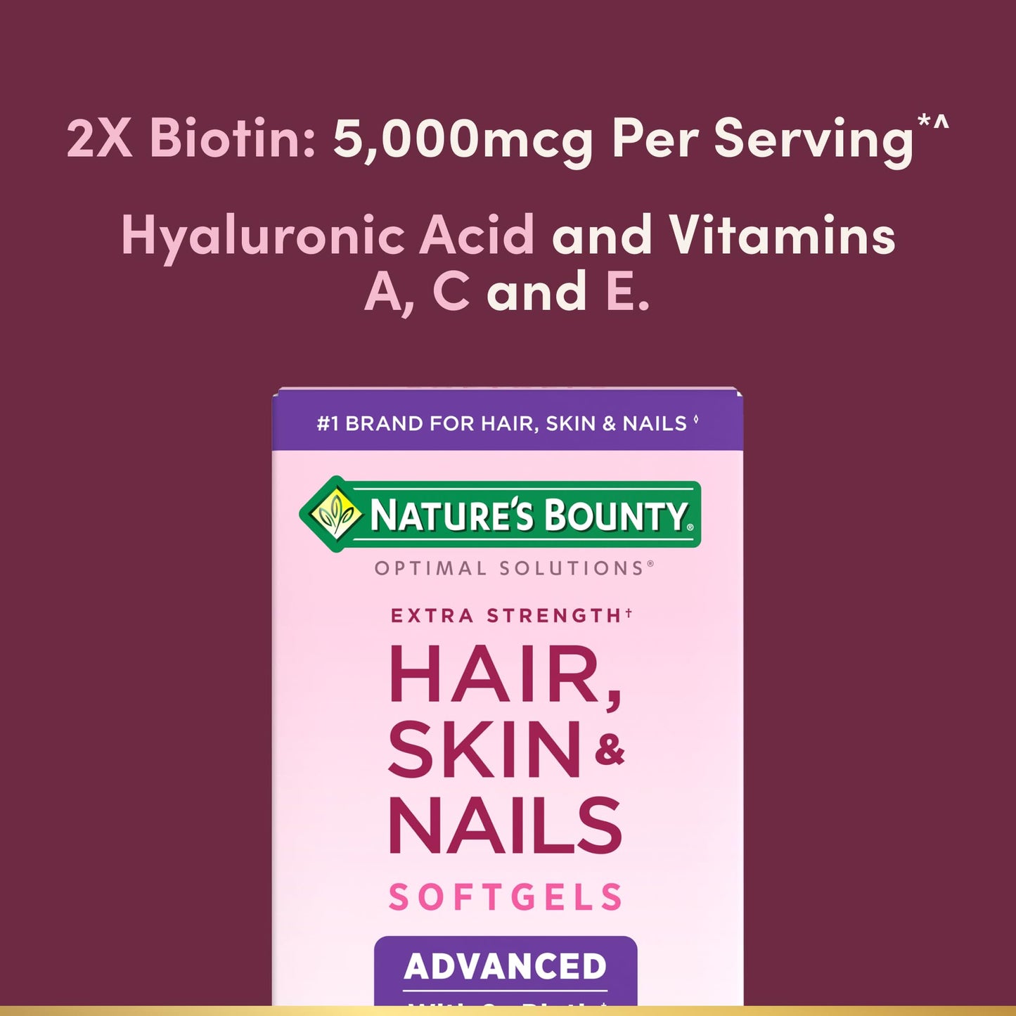 Nature's Bounty imported skin supplement label showing hyaluronic acid ingredients