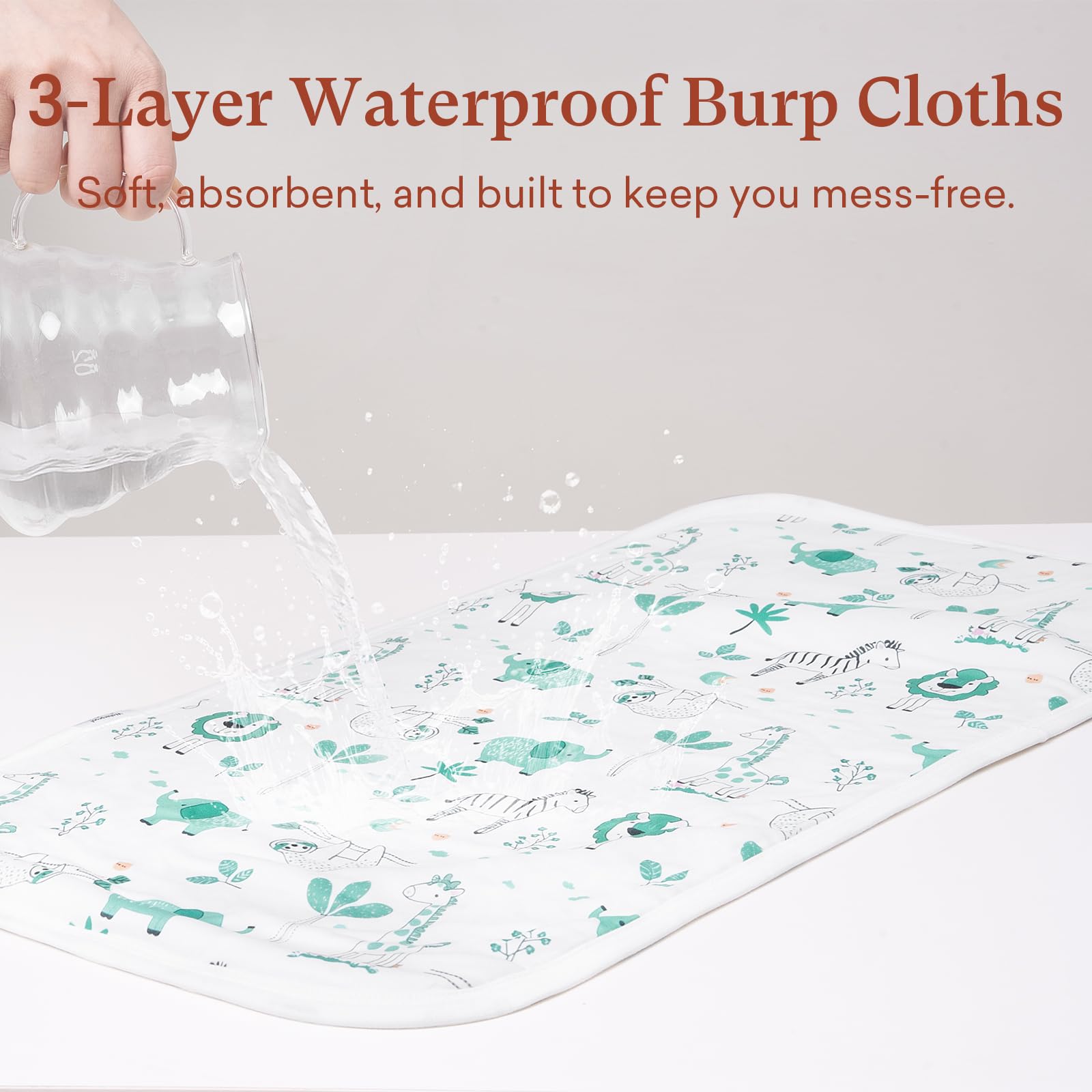 Littogoose 8 pack baby bibs and burp cloth set in FloralMeadow print collection.