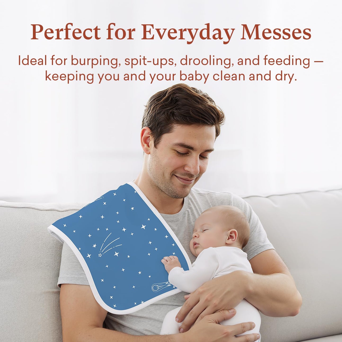 Folded pack of eight Littogoose waterproof multi functional nursing covers inside a diaper bag.