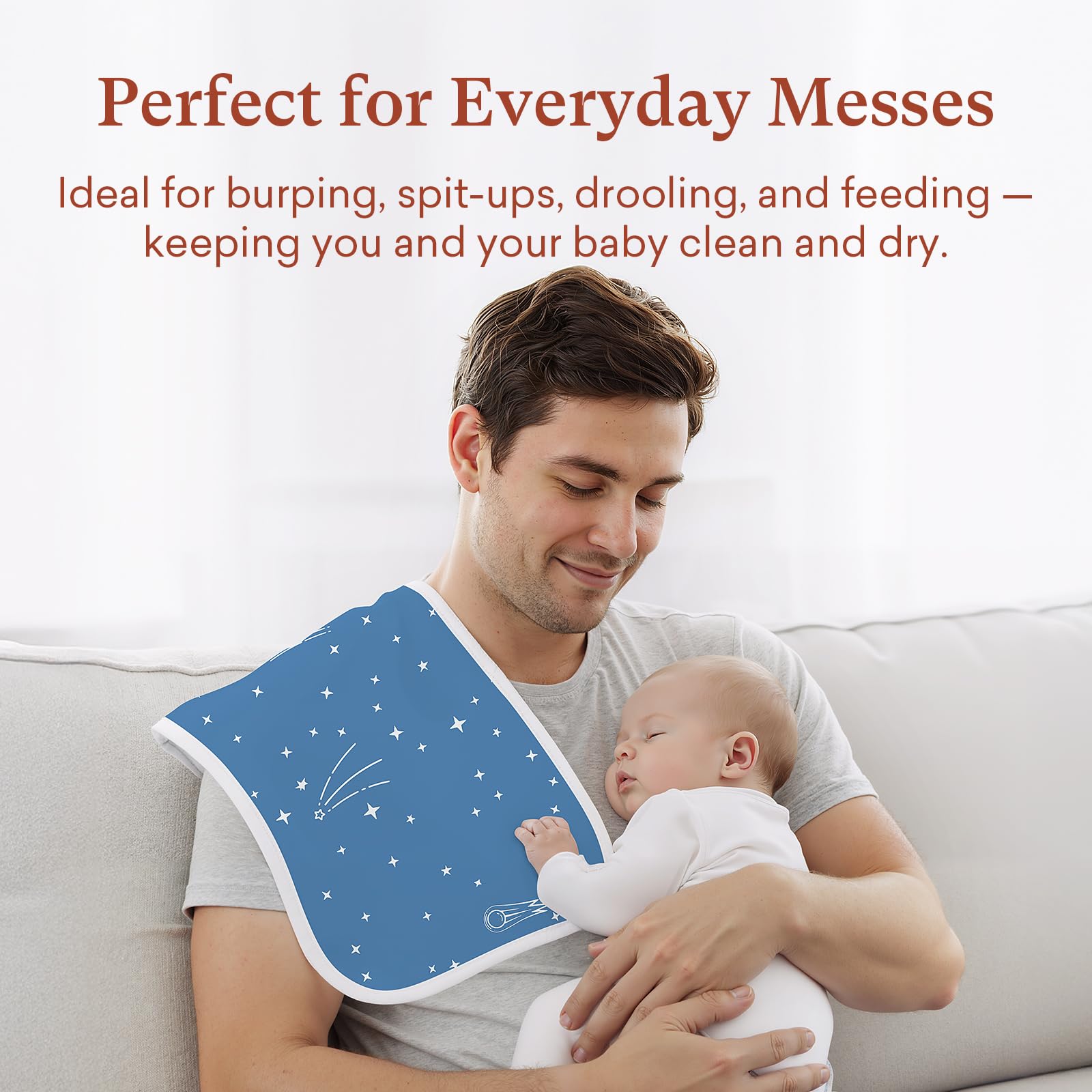 Folded pack of eight Littogoose waterproof multi functional nursing covers inside a diaper bag.