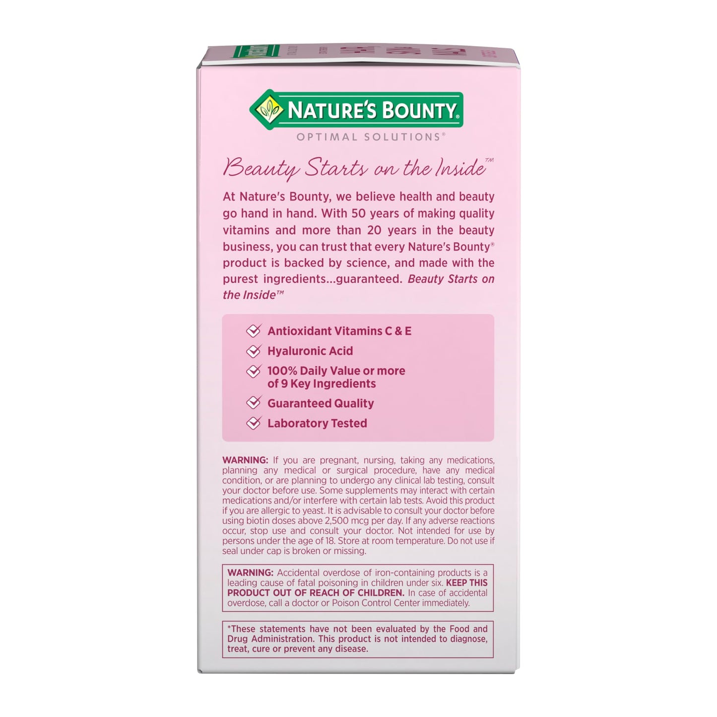 Nature's Bounty argan oil infused hair vitamins nutrition facts panel