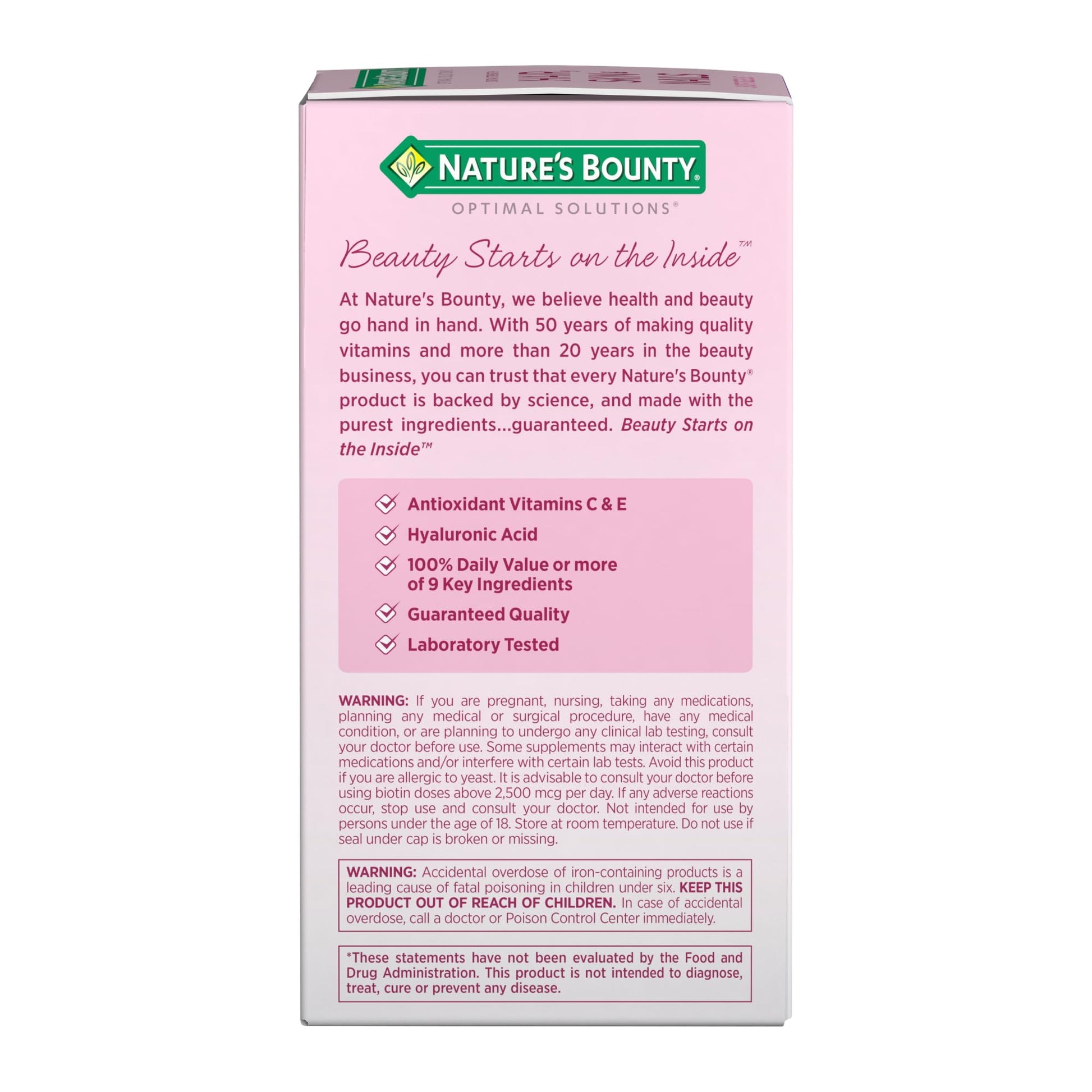 Nature's Bounty argan oil infused hair vitamins nutrition facts panel