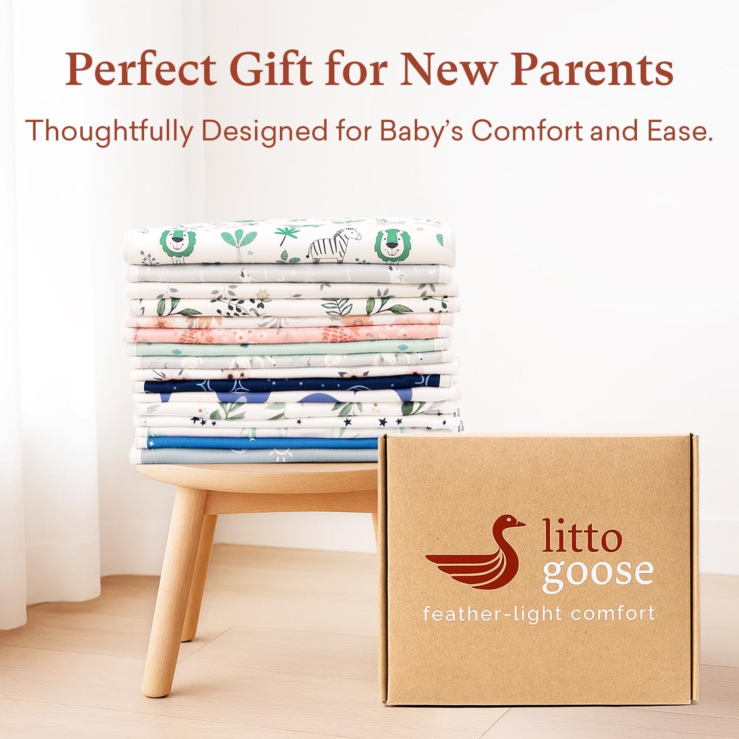 Premium imported Littogoose baby registry essential burp clothes set package display.