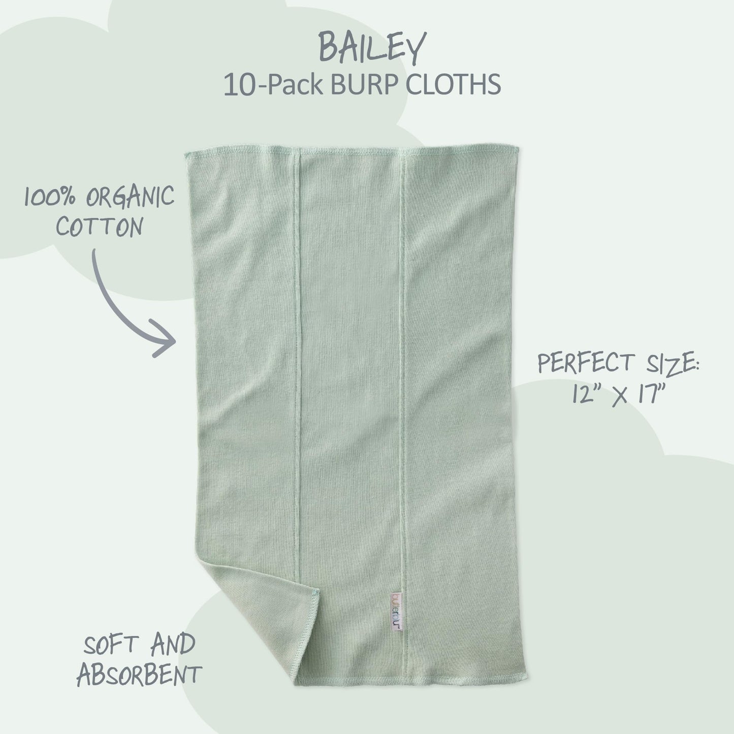Close-up view of the soft GOTS certified organic cotton fabric texture of the Butterblu baby drool pads.