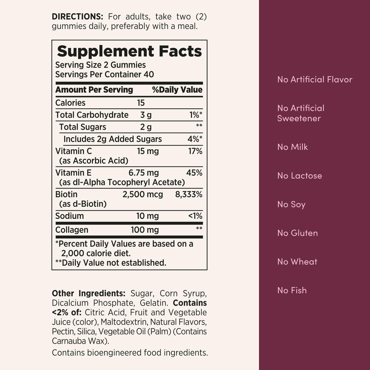 Nutritional facts panel on Nature's Bounty supplement bottle