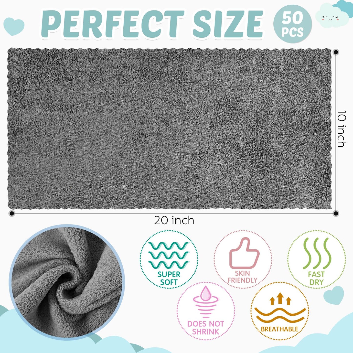Detailed texture of Newwiee gray and white coral fleece burp cloth