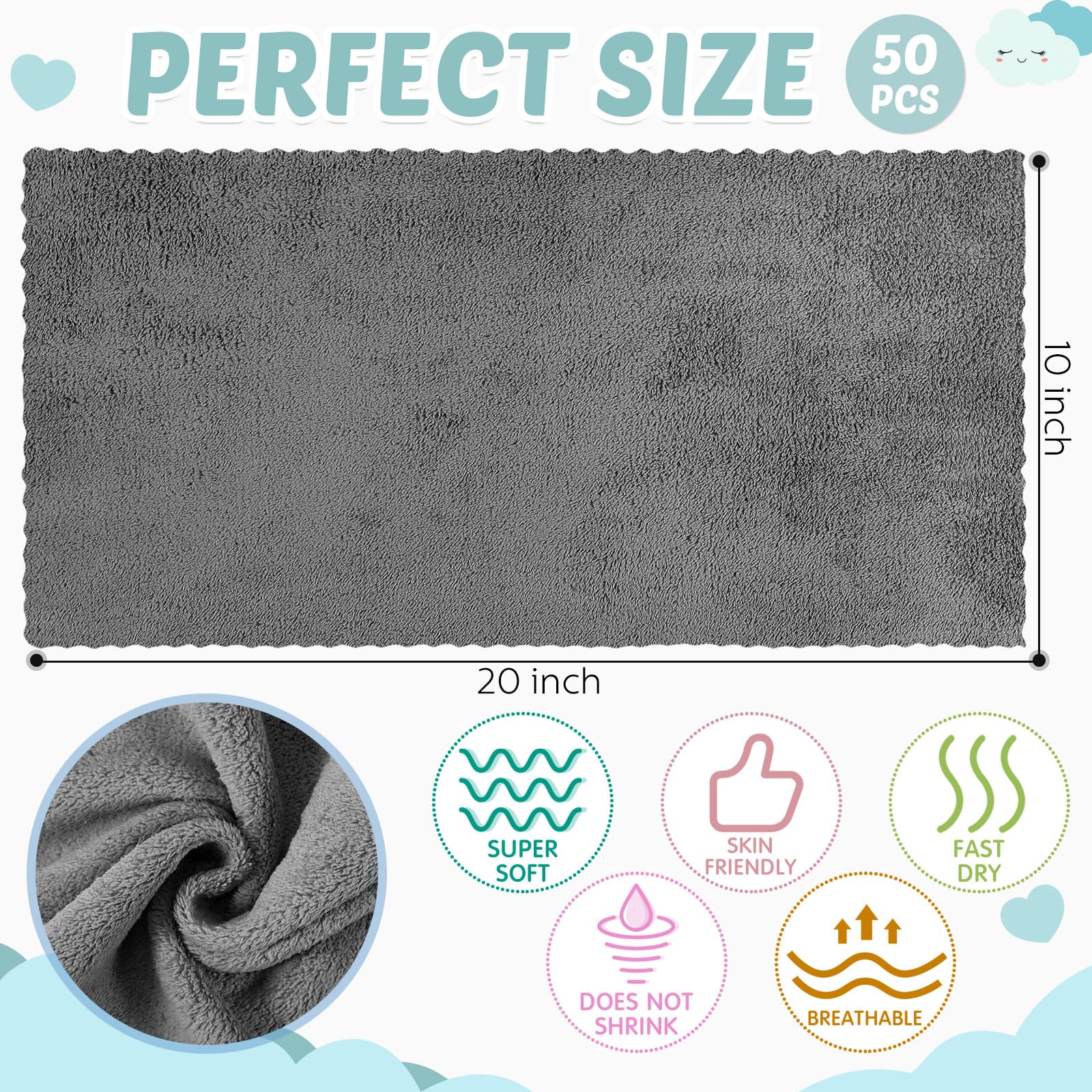 Detailed texture of Newwiee gray and white coral fleece burp cloth