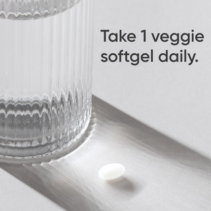 Vegan certified biotin 120 veggie softgels container highlighting non-GMO and gluten-free seals