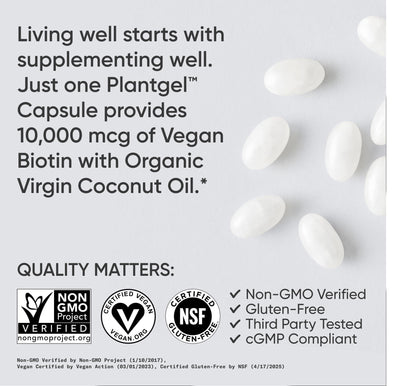 Sports Research extra strength biotin capsules showing the plant-based liquid veggie softgel appearance