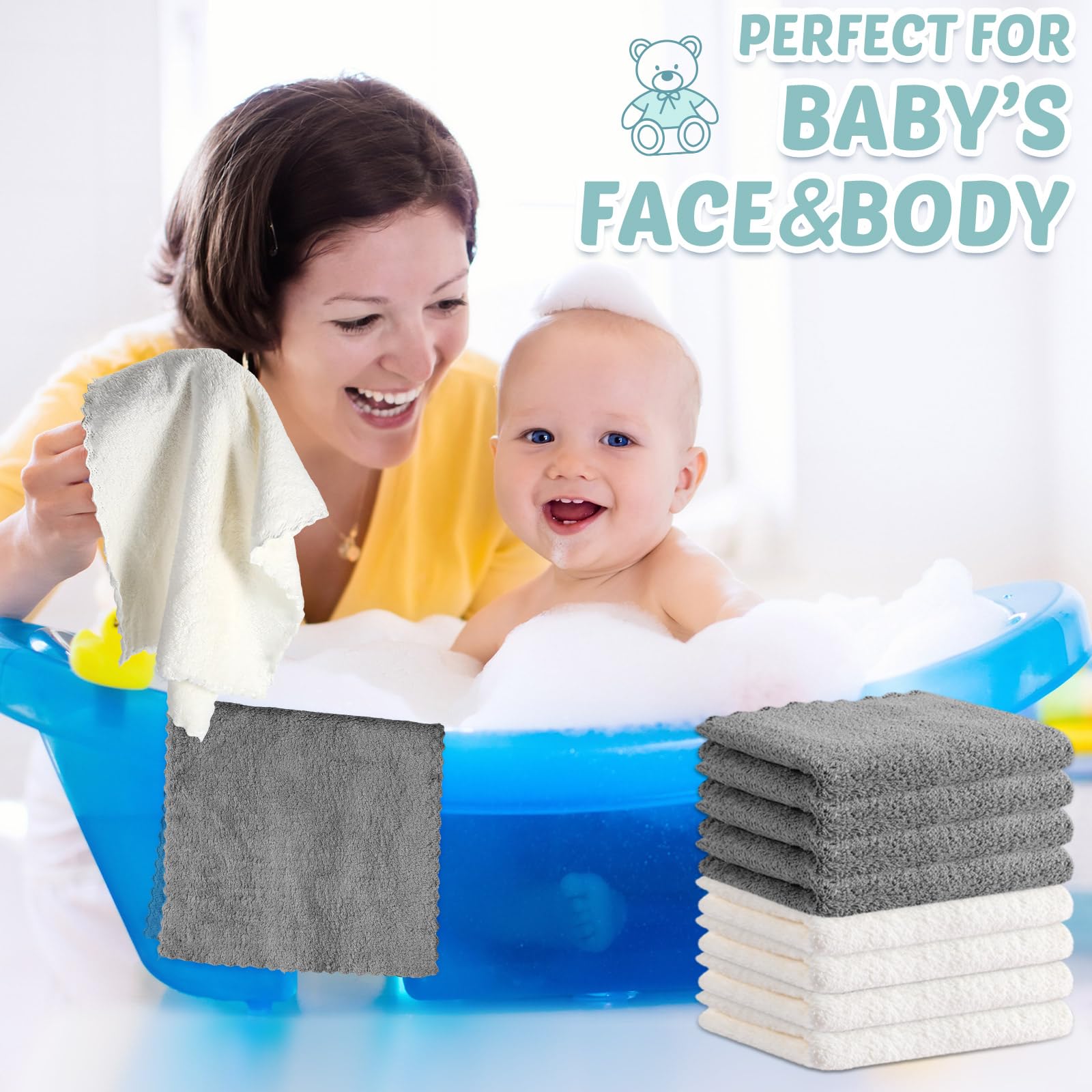 Newwiee baby burp cloth being used as a washcloth