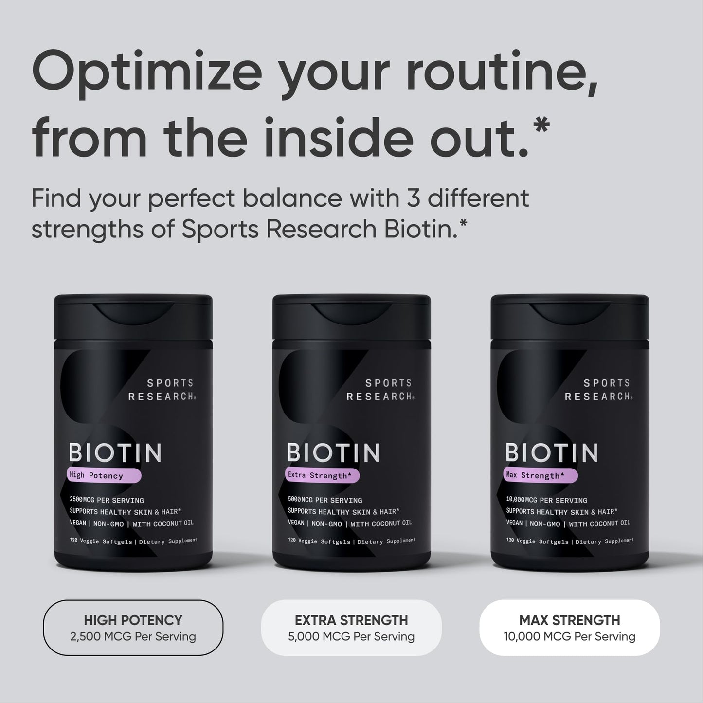 Close up view of the black sports research bottle highlighting the 120 count veggie softgels text