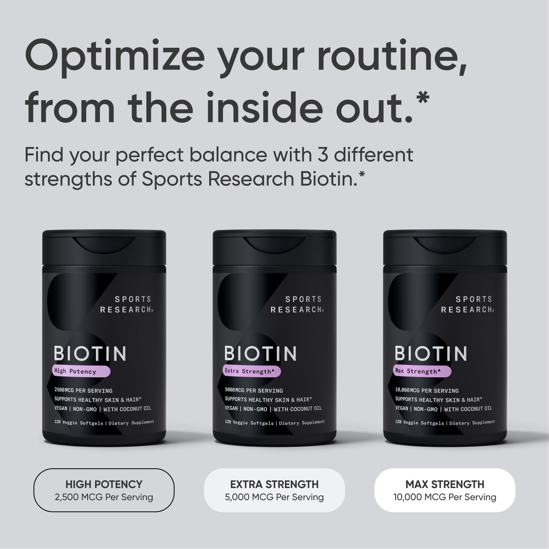 Close up view of the black sports research bottle highlighting the 120 count veggie softgels text