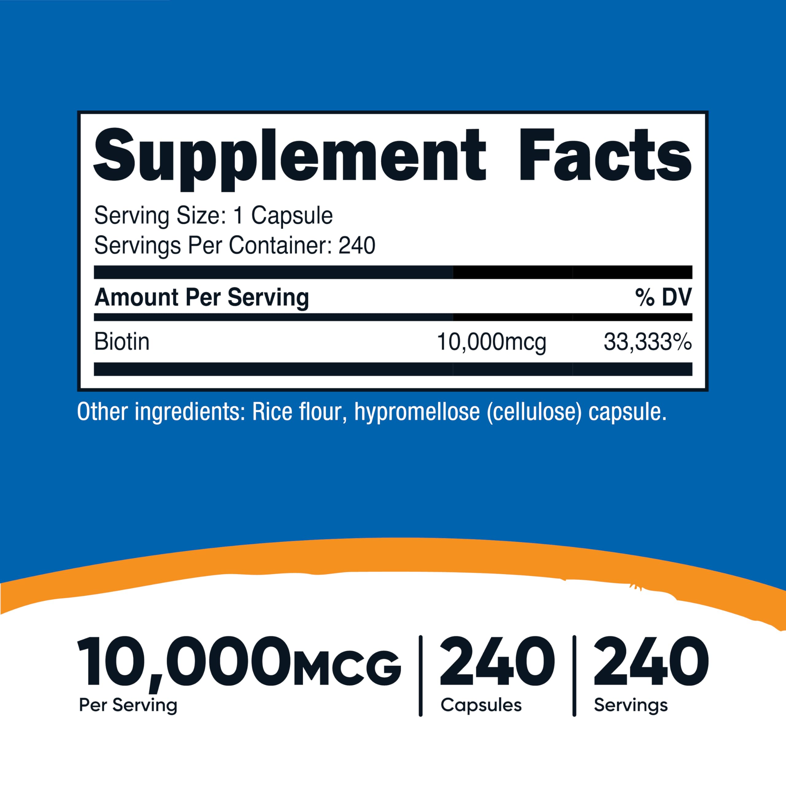 Nutricost Vitamin B7 dietary supplement label showing supplement facts and clean ingredients