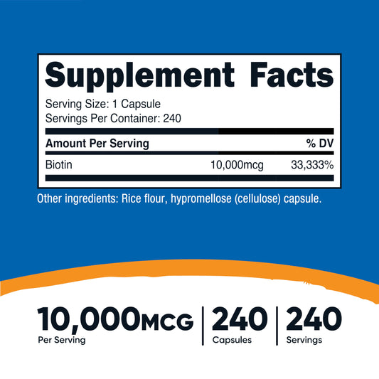Nutricost Vitamin B7 dietary supplement label showing supplement facts and clean ingredients
